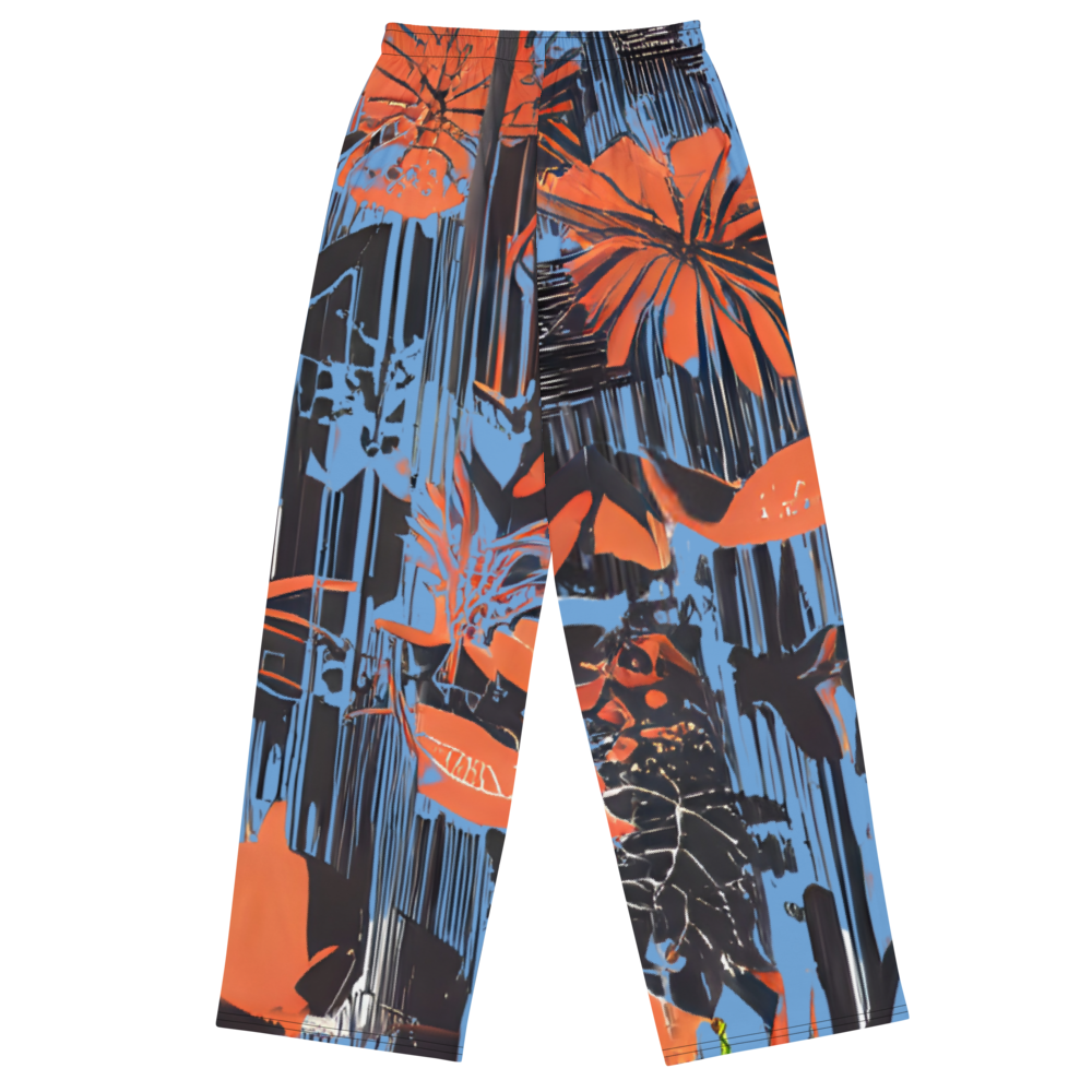 Wide leg straight pants, unisex, orange, blue, floral, abstract | 1011