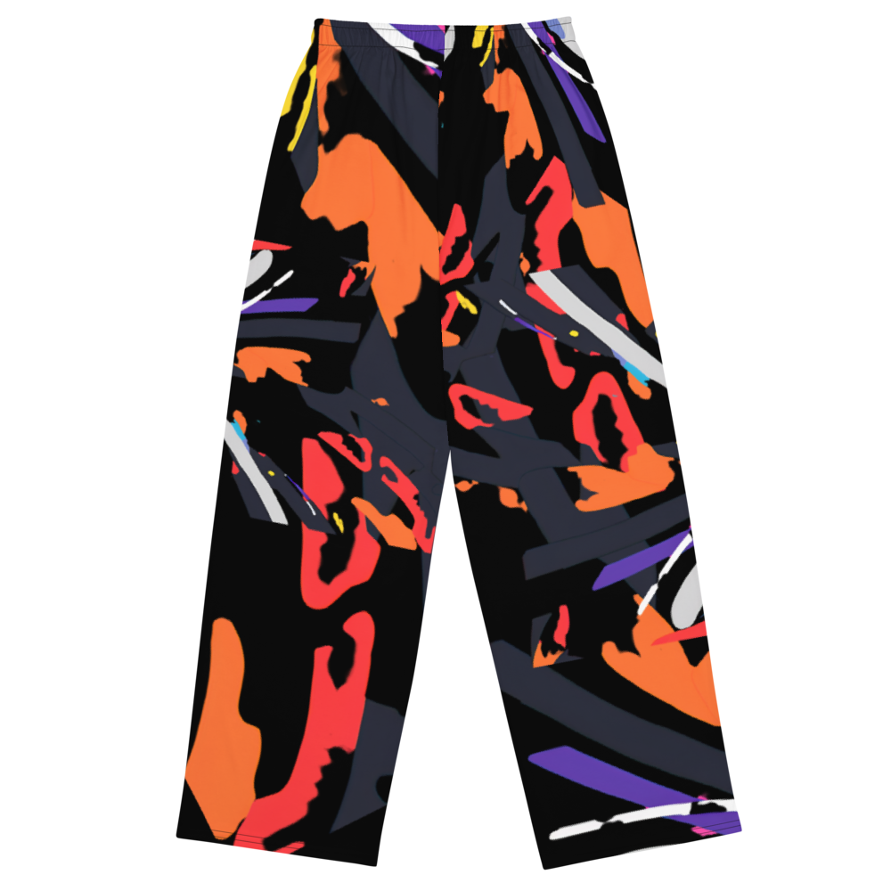 Wide leg straight pants, unisex, orange, red, grey, black, abstract | 1016