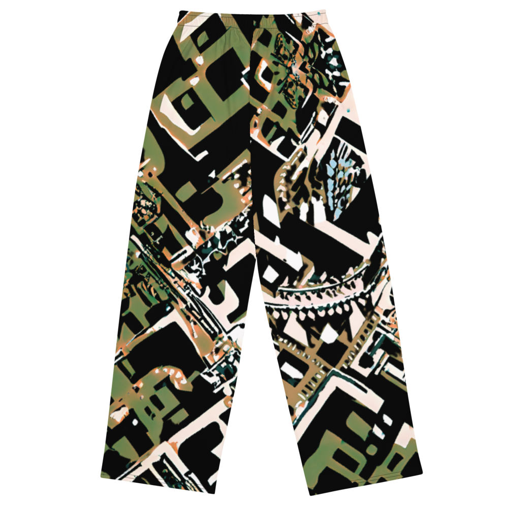 Wide leg straight pants, unisex, green, black, white, earthy, abstract | 1013