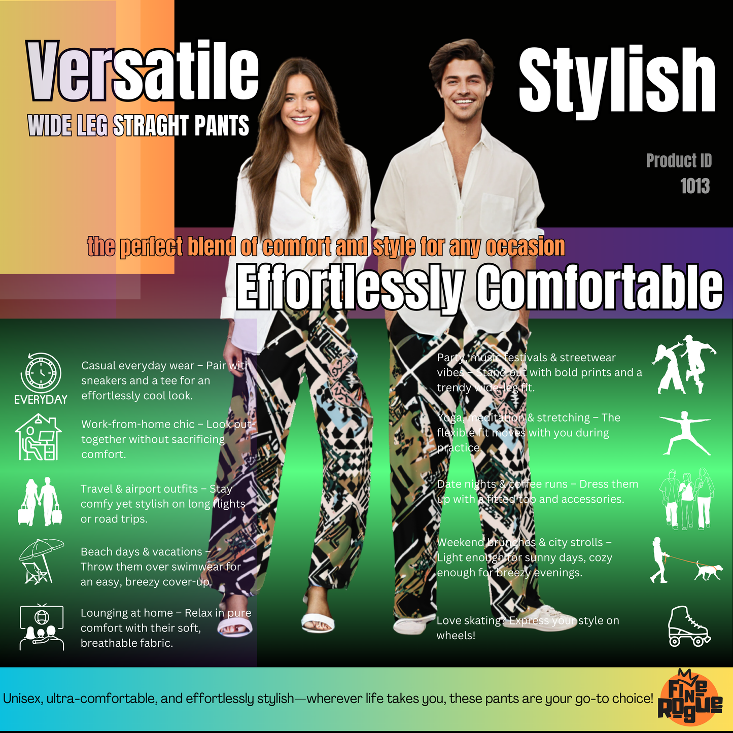 Wide leg straight pants, unisex, green, black, white, earthy, abstract | 1013