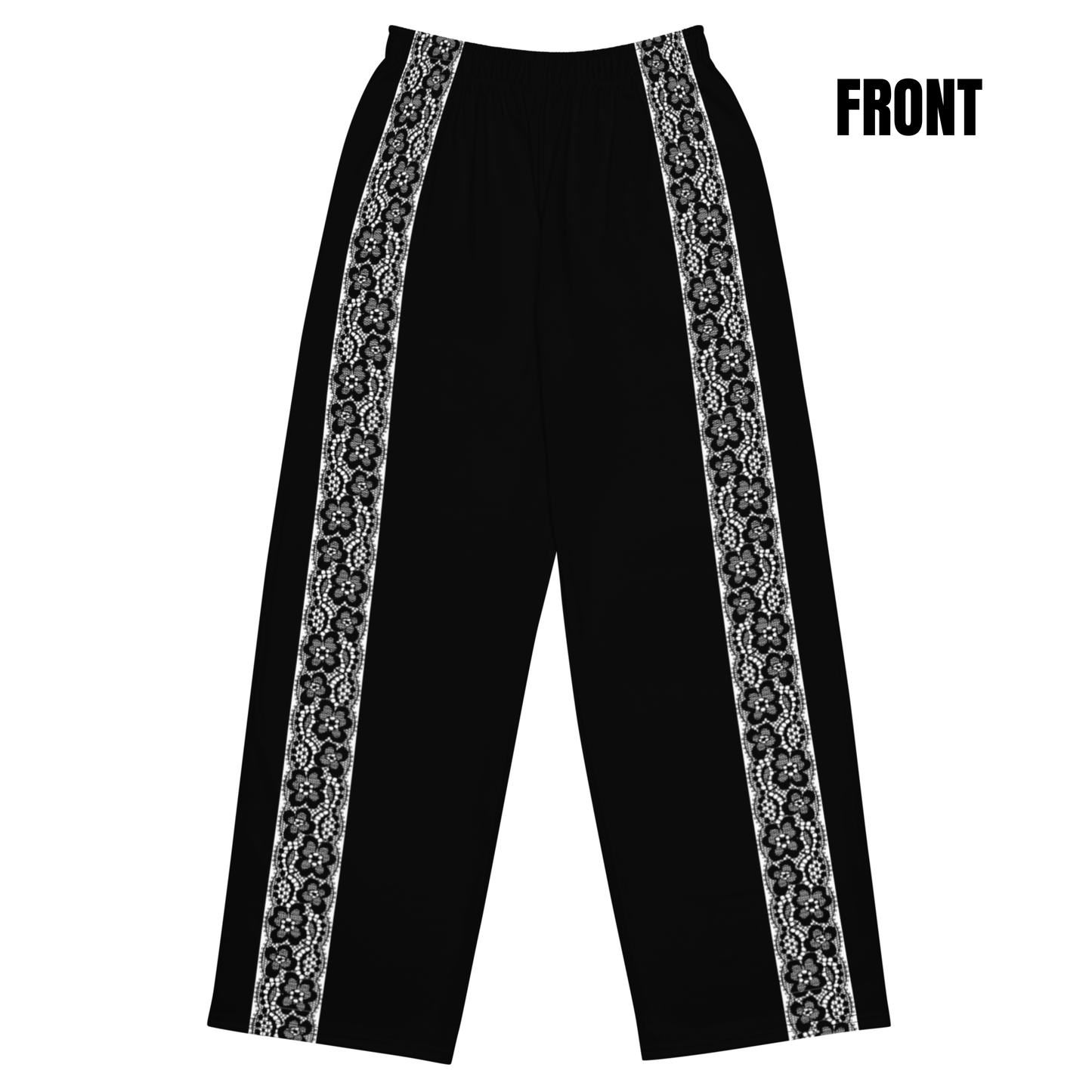Wide leg pants - Black Lace Print Decoration, Romantic Noir | 10001