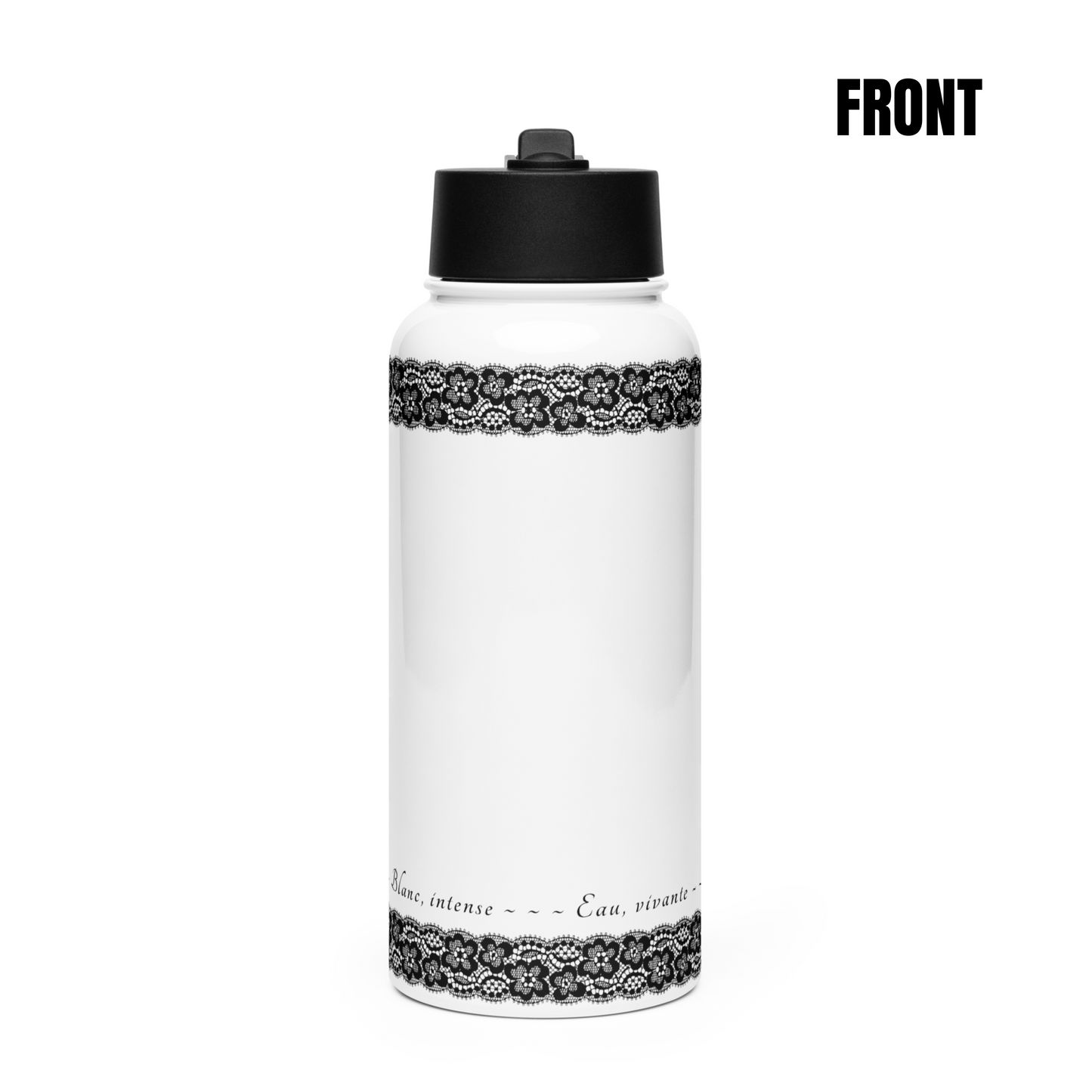 Water Bottle - White, Stainless steel, straw lid, 32 oz/950 ml - Romantic Noir | 10007