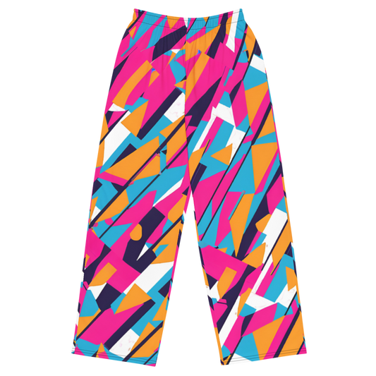 Wide leg straight pants, unisex, pink, orange, turquoise, black, geometric, abstract | 1005