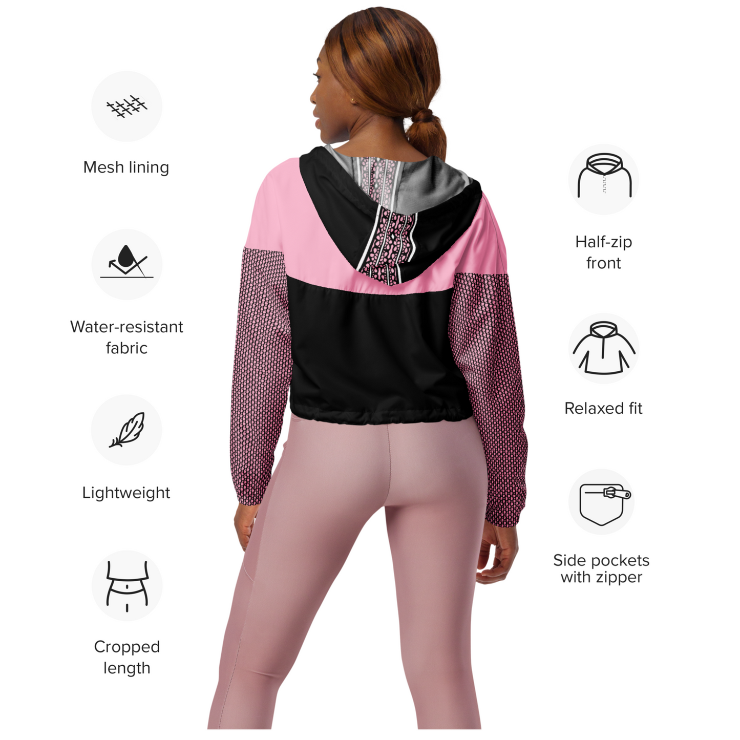 Pink & Black Windbreaker Hoodie – Retro Sporty Streetwear | 10102