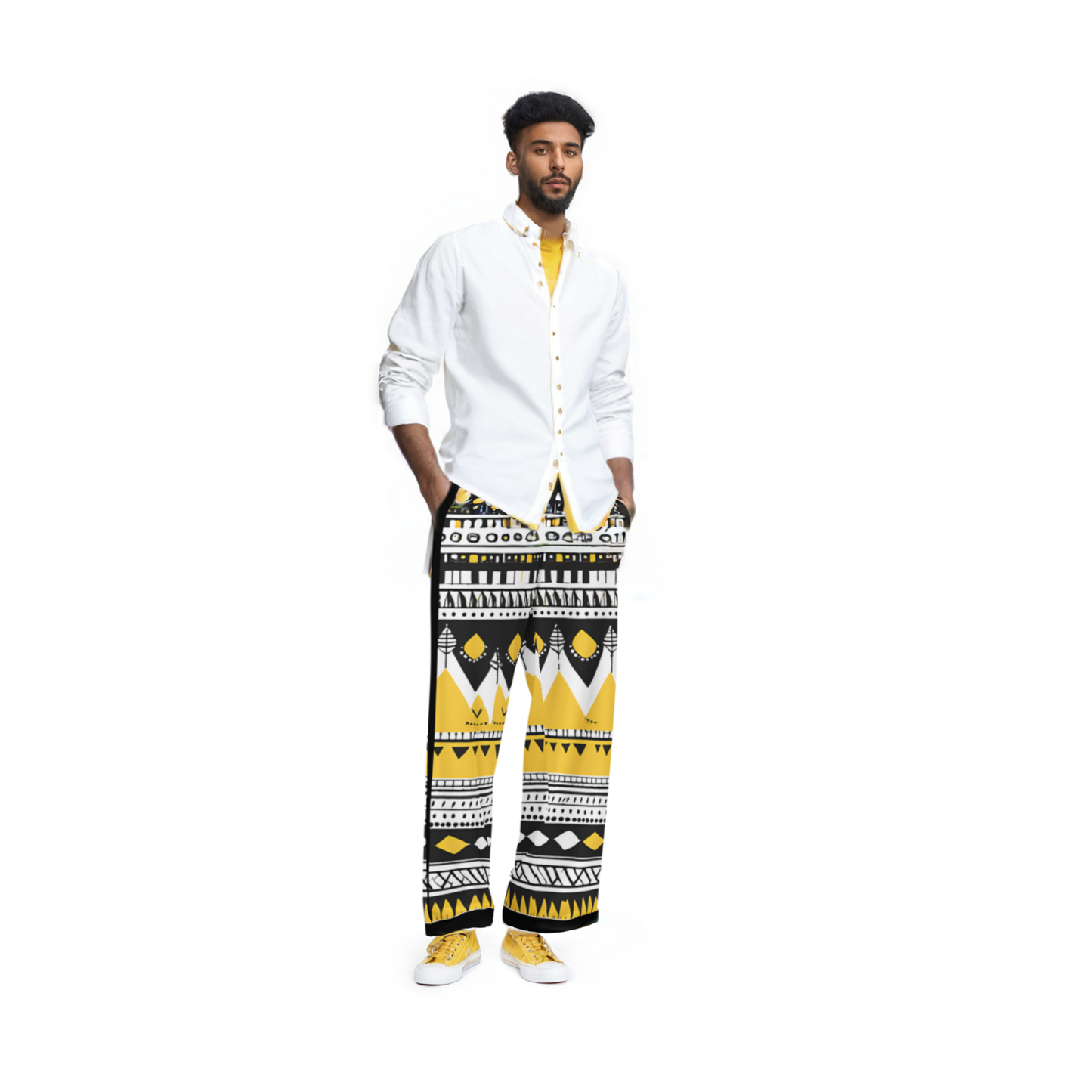 Wide Leg Pants Unisex - Yellow Black Boho Fusion | 1041