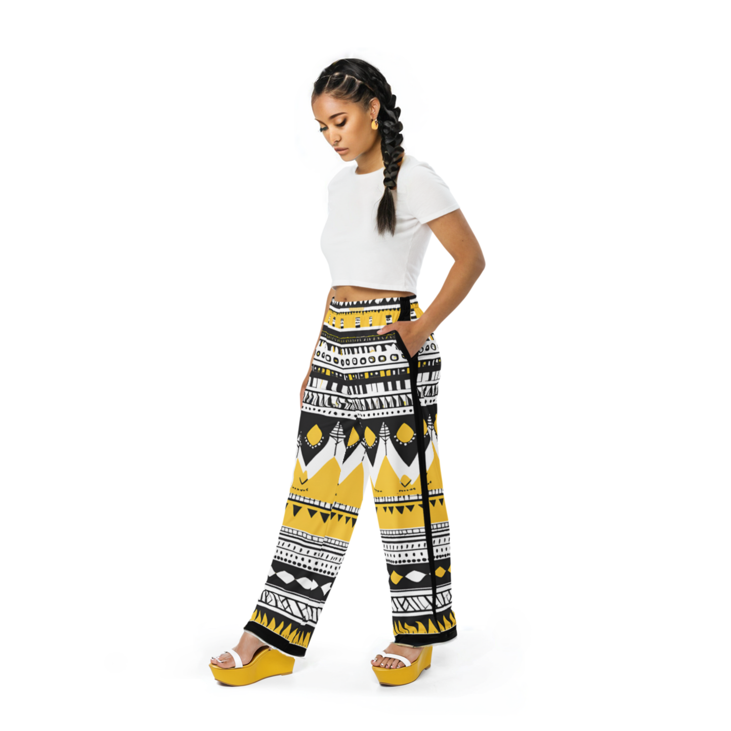 Wide Leg Pants Unisex - Yellow Black Boho Fusion | 1041
