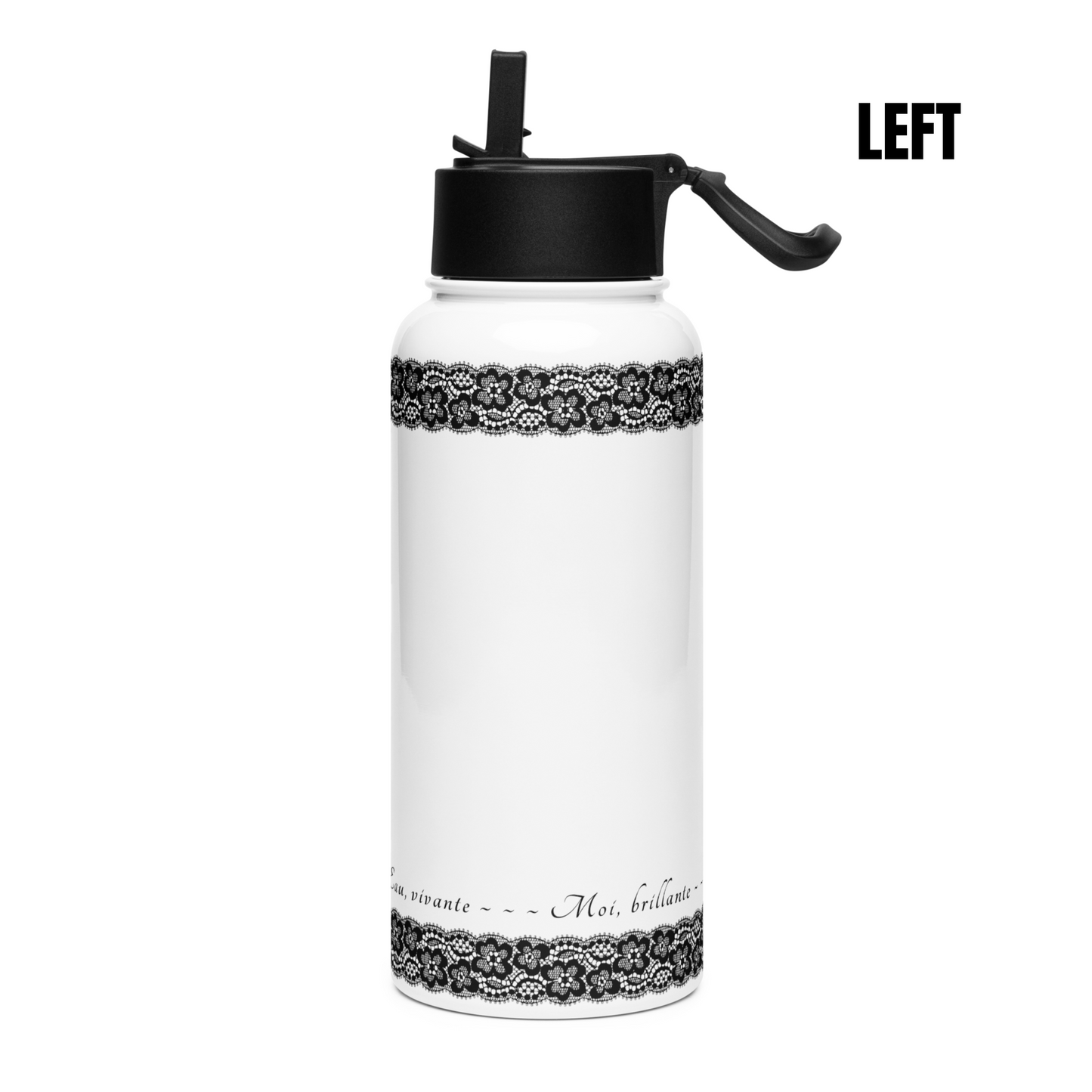 Water Bottle - White, Stainless steel, straw lid, 32 oz/950 ml - Romantic Noir | 10007