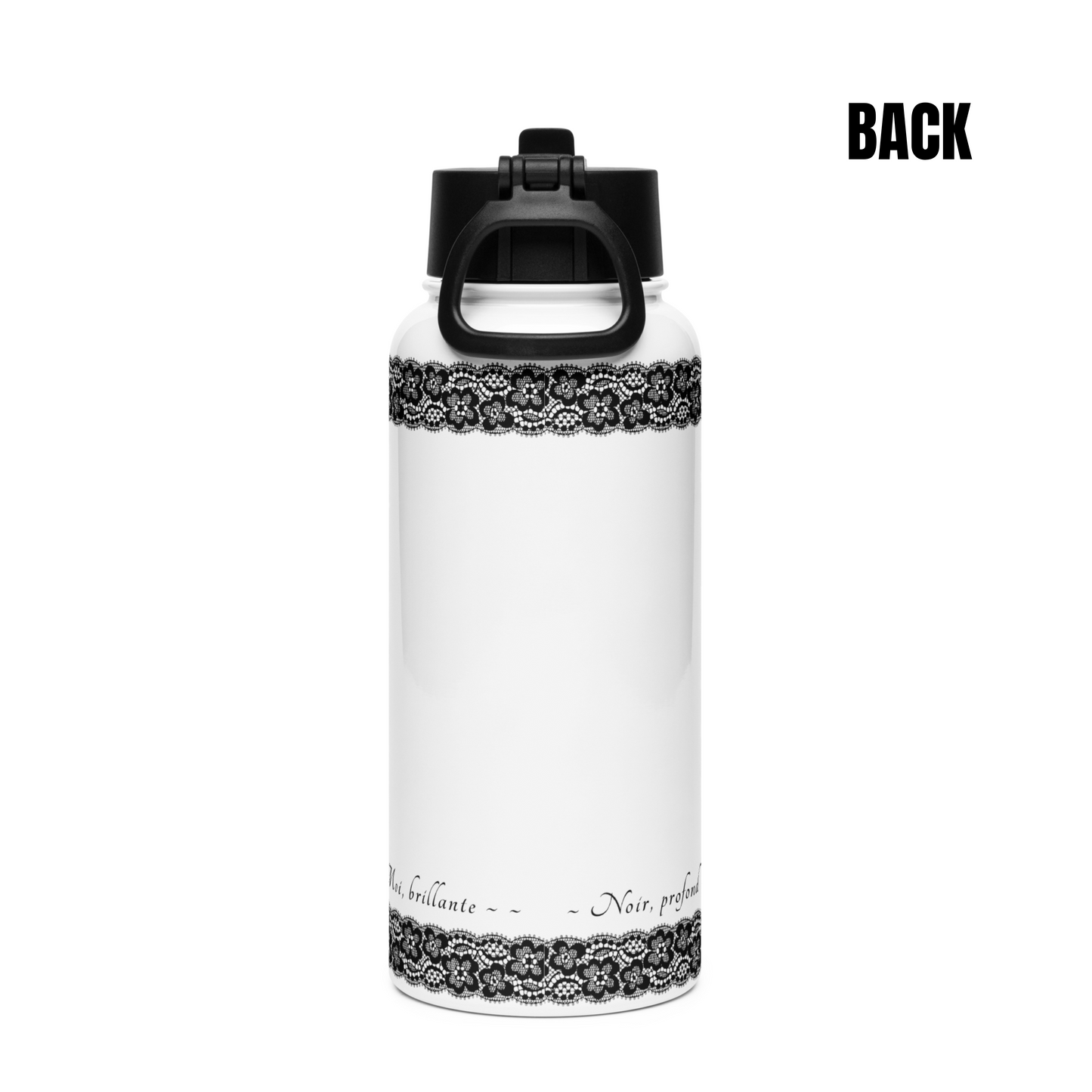 Water Bottle - White, Stainless steel, straw lid, 32 oz/950 ml - Romantic Noir | 10007