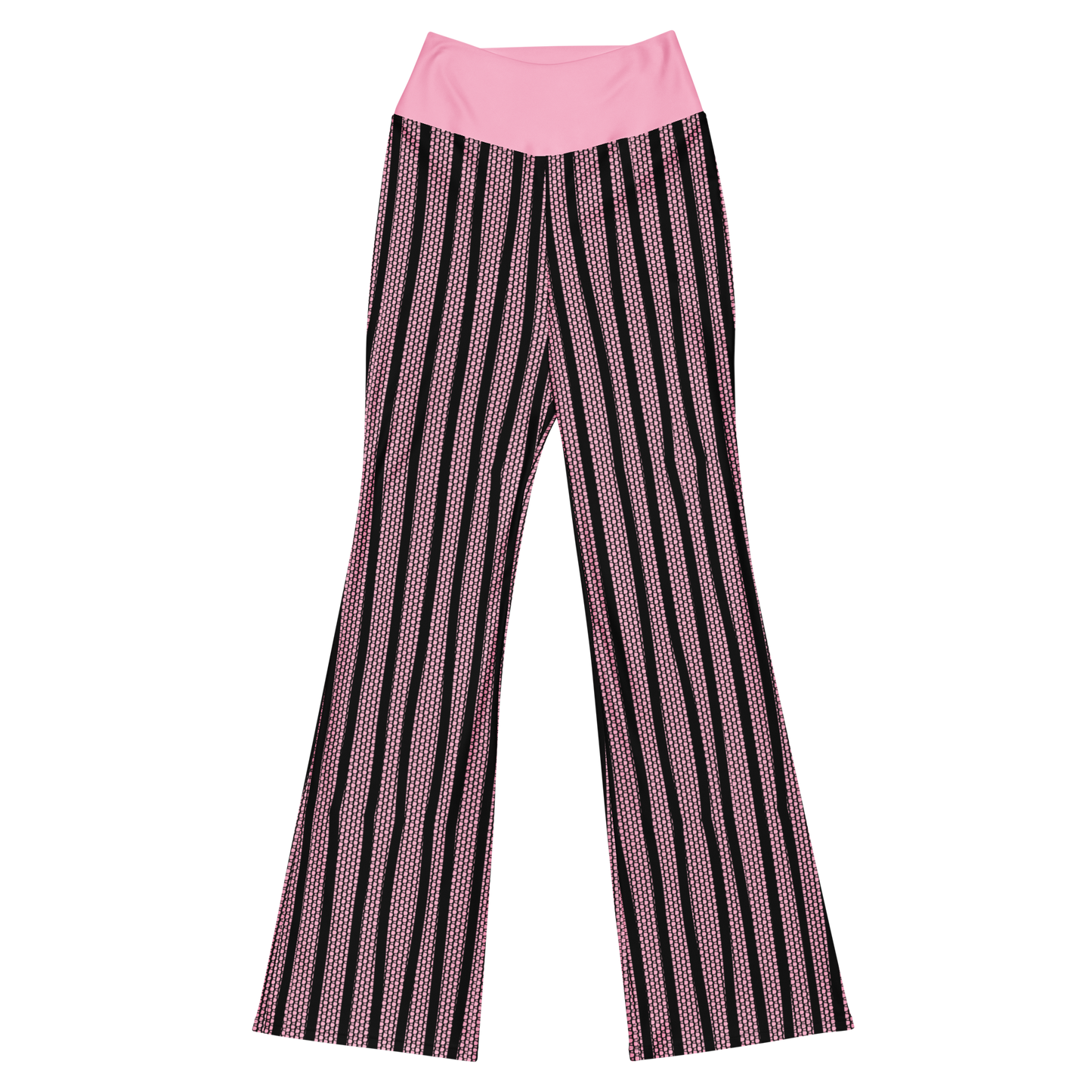 Pink & Black Patterned Flare Pants – Hidden Heart “Always Lucky & Loved” Waistband | 10101