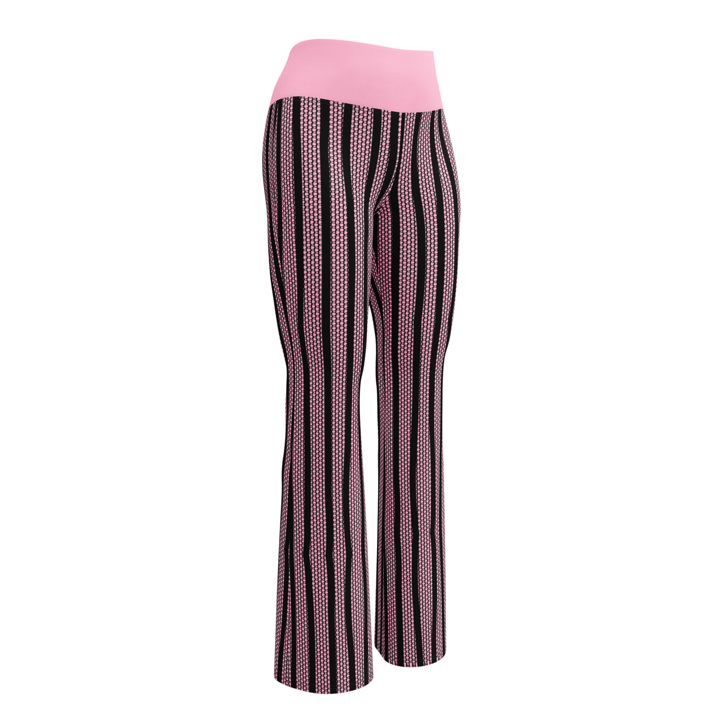 Pink & Black Patterned Flare Pants – Hidden Heart “Always Lucky & Loved” Waistband | 10101