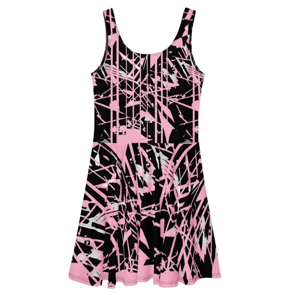Flare short sleeveless dress, dusty pink, black, gray, abstract, funk | 3012