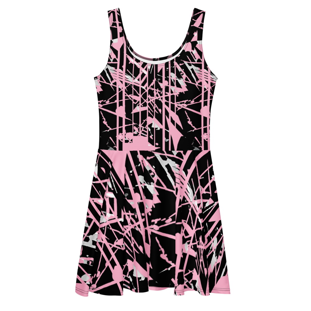 Flare short sleeveless dress, dusty pink, black, gray, abstract, funk | 3012