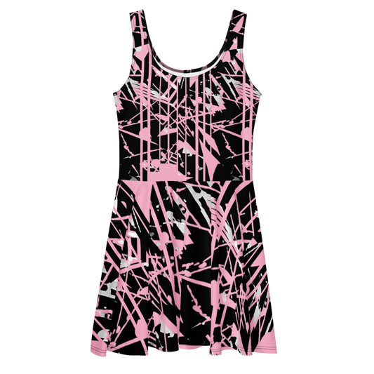 Flare short sleeveless dress, dusty pink, black, gray, abstract, funk | 3012
