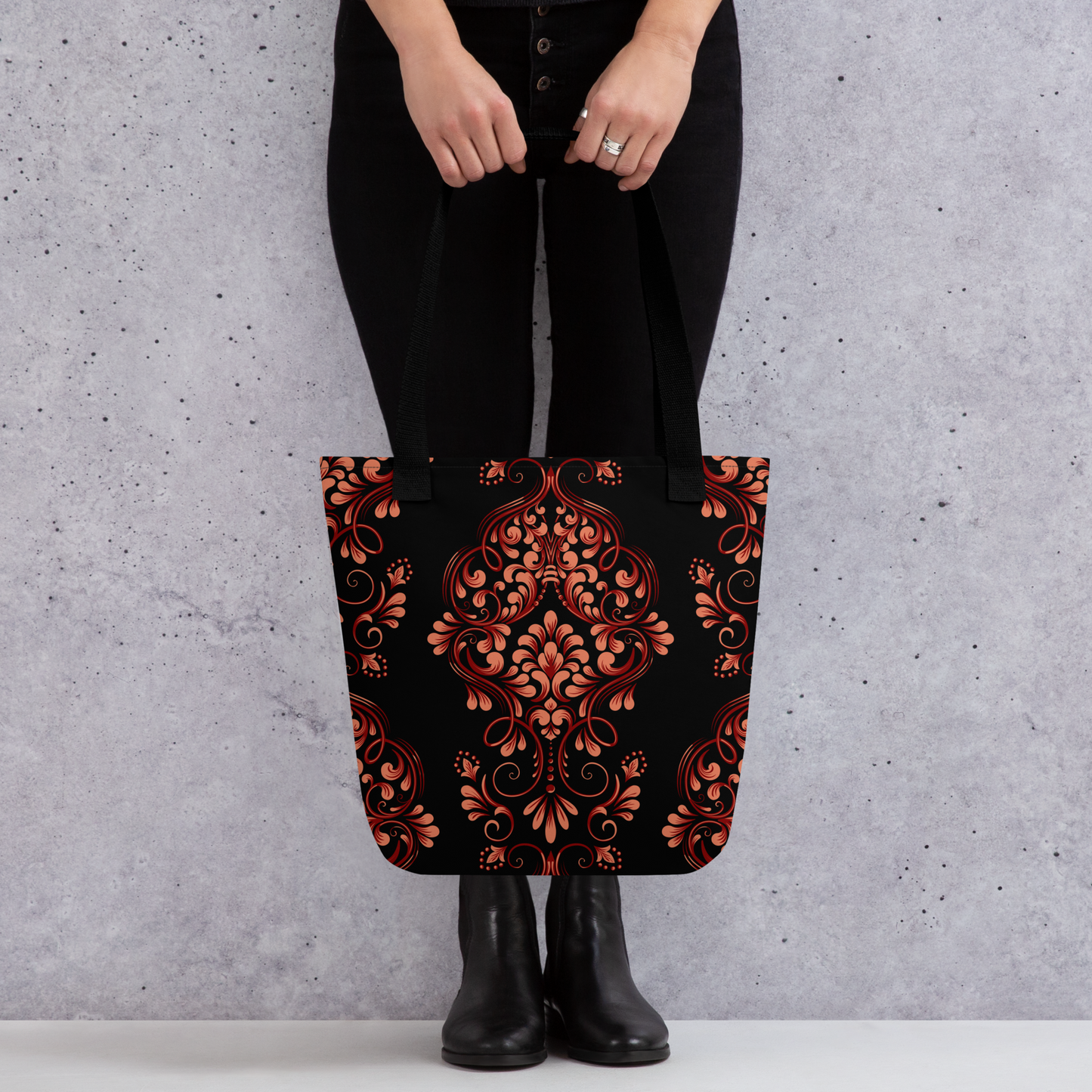 Tote bag - Tango theme - Red decoration - Black Handles, Both sides print | 8066