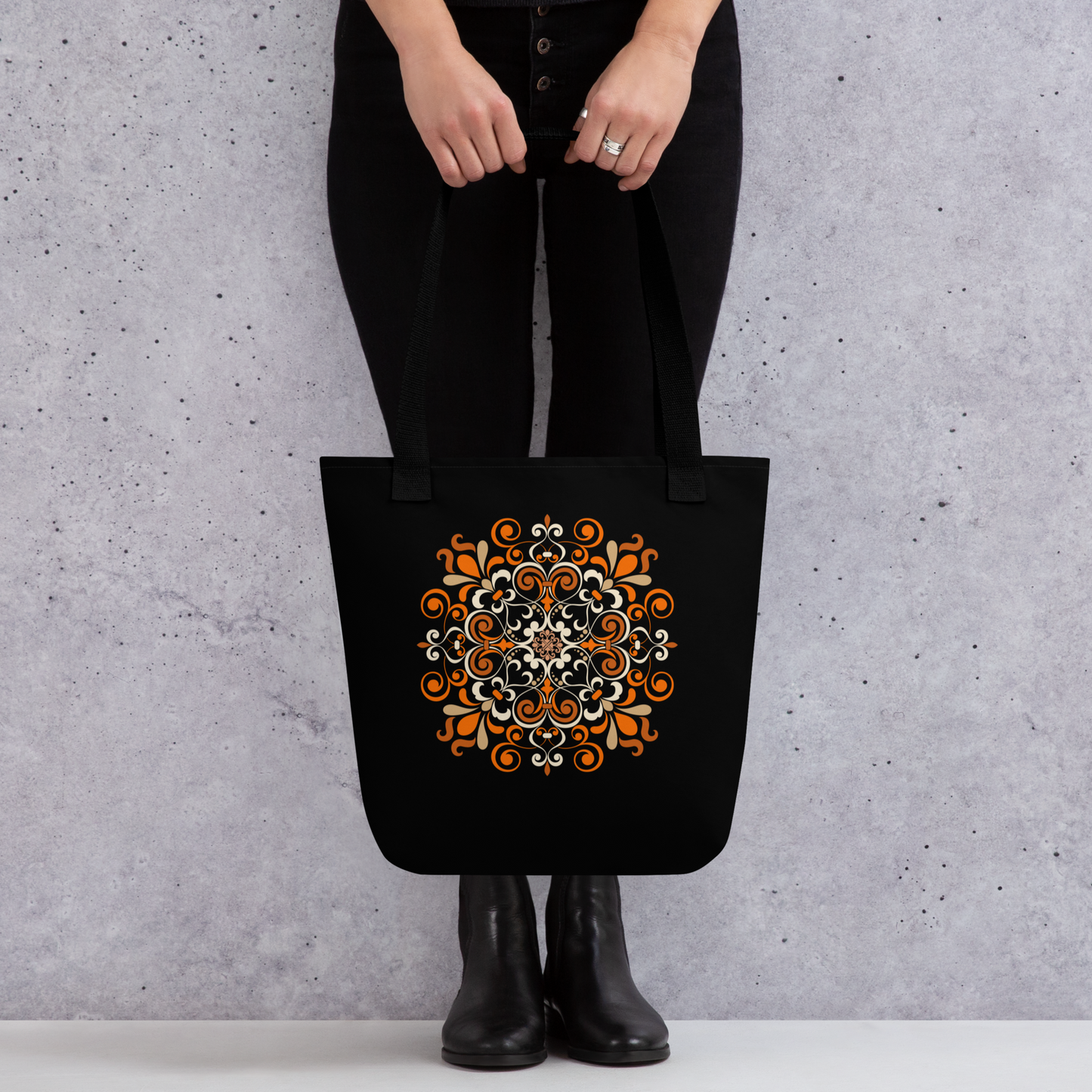 Tote bag - All I Need Is Tango Tonight - Black tote, Black Handles, White decoration, Medallion on the back side | 8052