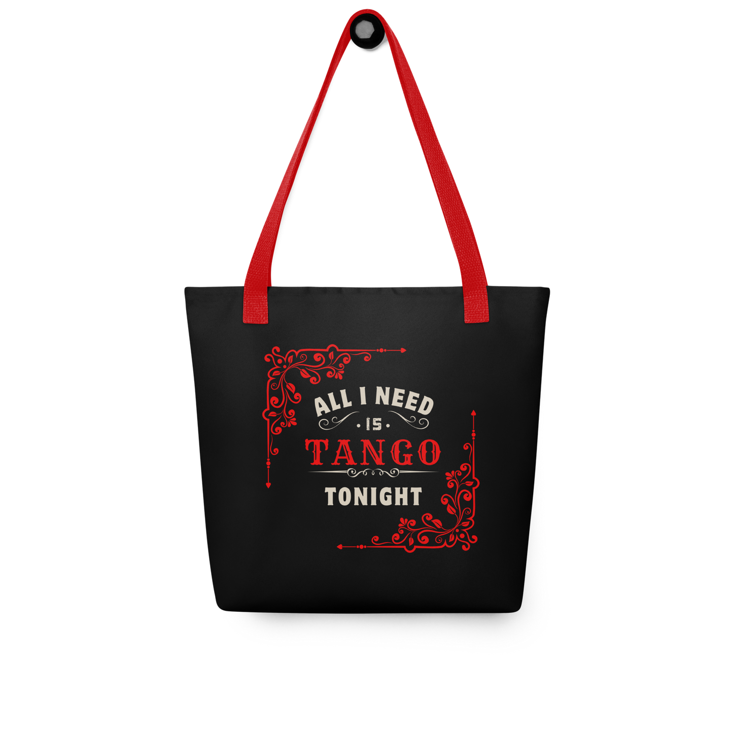 Tote bag - All I Need Is Tango Tonight - Black tote, Red Handles, Red decoration on front side | 8051