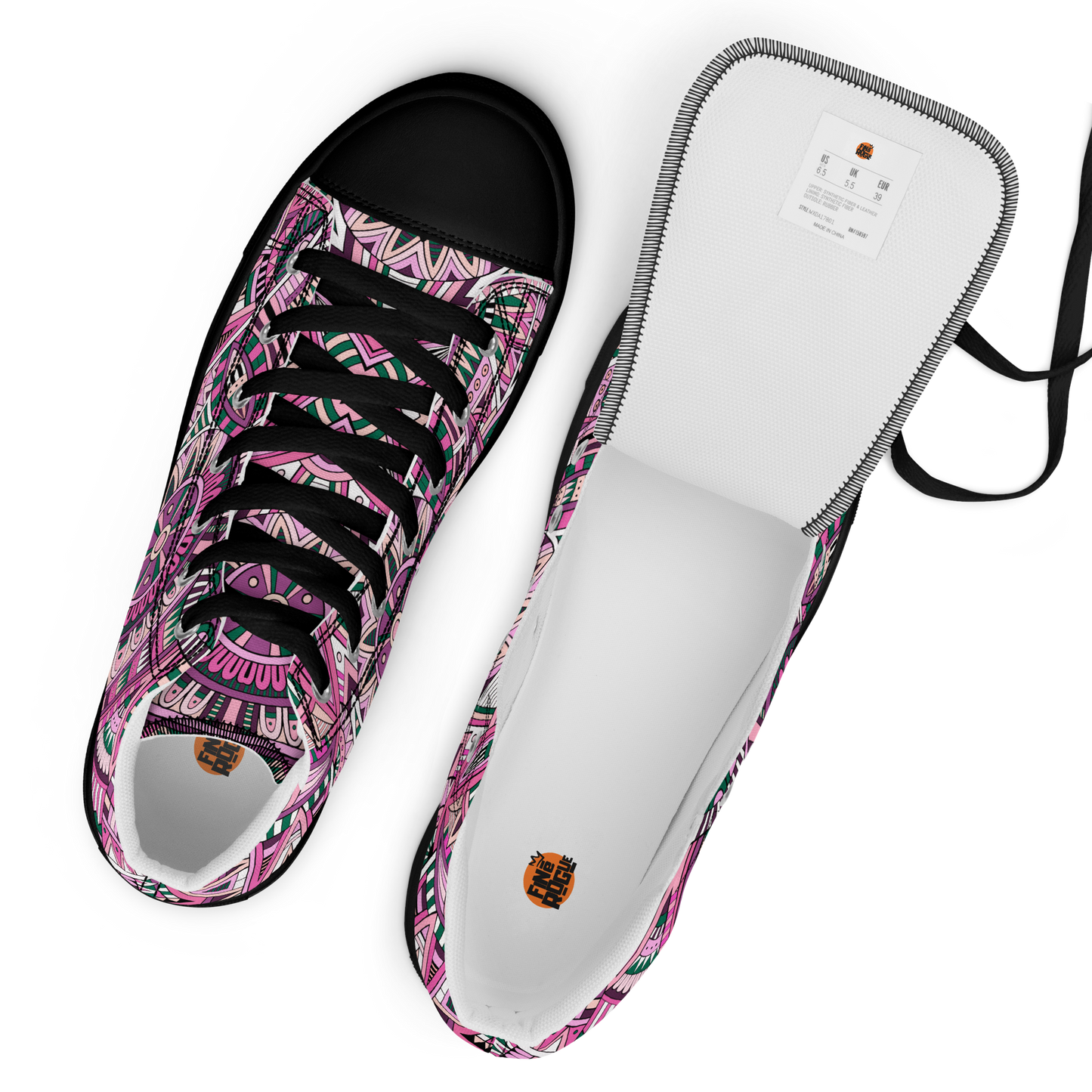 Men’s high top canvas shoes - Ethnic-Boho Fusion Pink | 5033