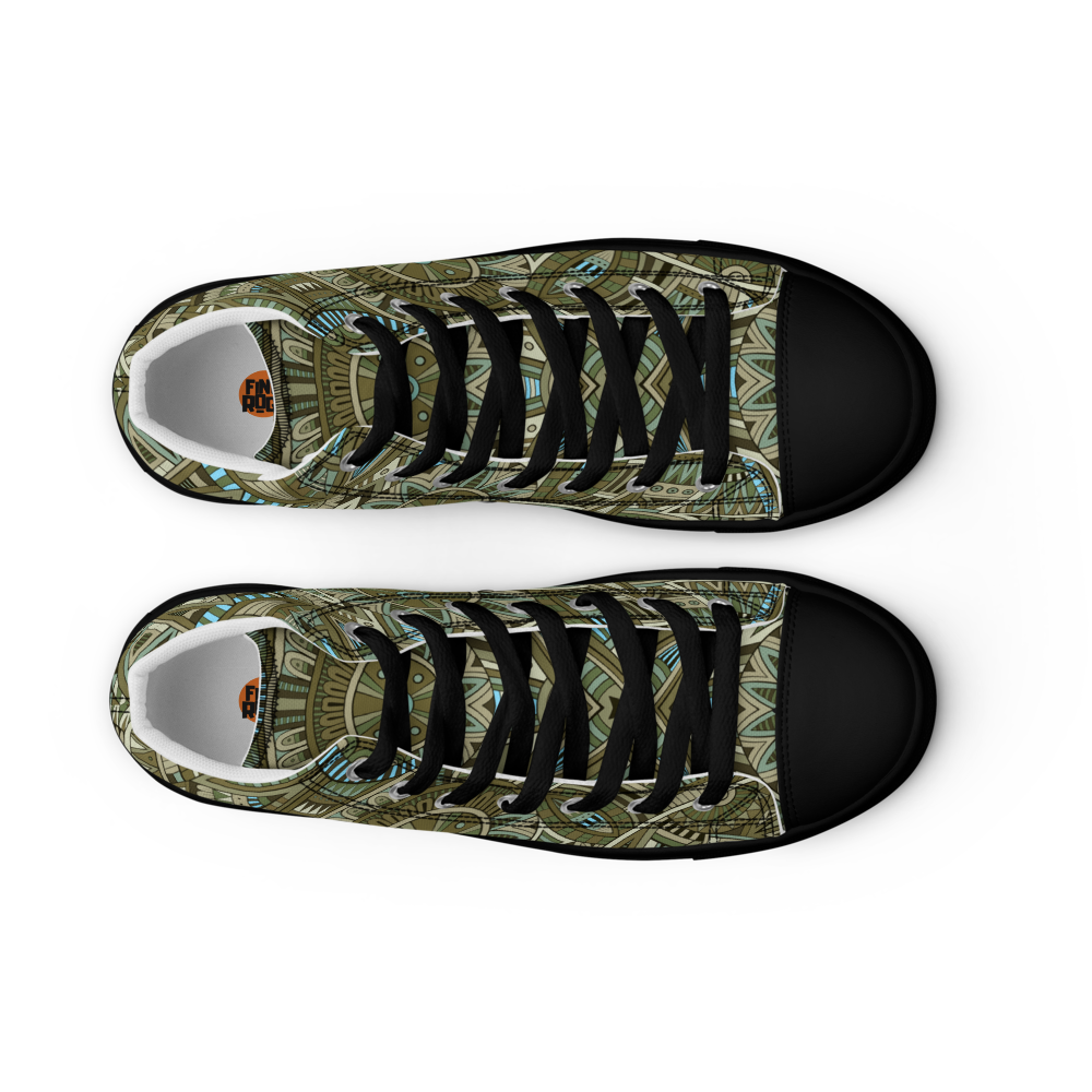Men’s high top canvas shoes - Ethnic-Boho Fusion Khaki | 5031