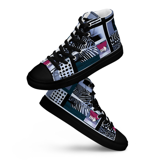 Men’s high top canvas sneakers - Steel Blue City Skyline | 5004