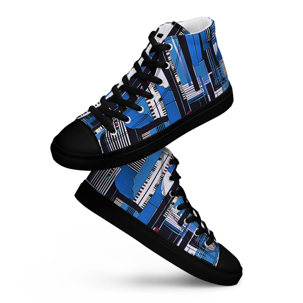 Men’s high top canvas sneakers - Cobalt Blue City Lines | 5006