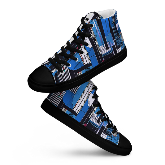 Men’s high top canvas sneakers - Cobalt Blue City Lines | 5006
