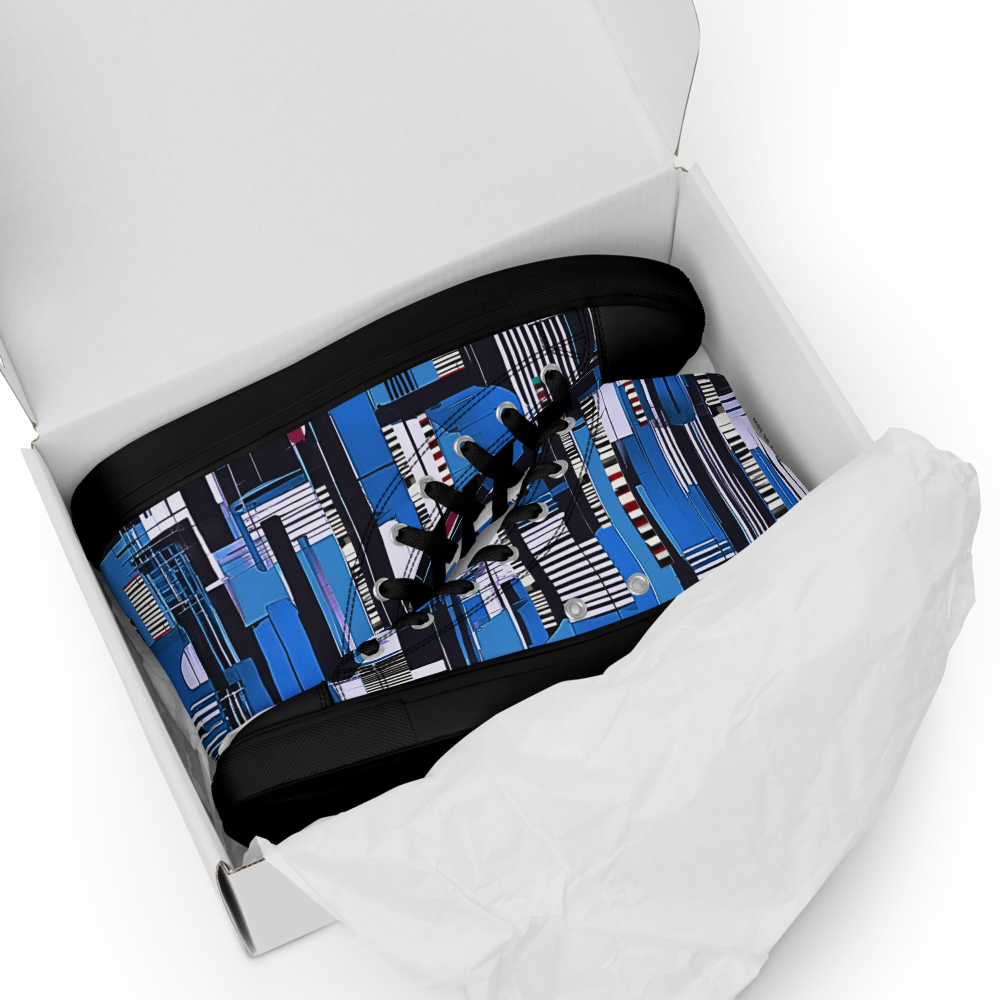 Men’s high top canvas sneakers - Cobalt Blue City Lines | 5006