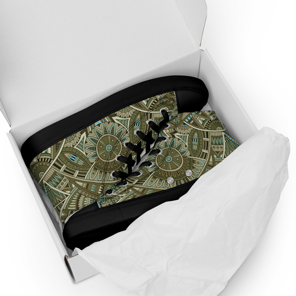 Men’s high top canvas shoes - Ethnic-Boho Fusion Khaki | 5031