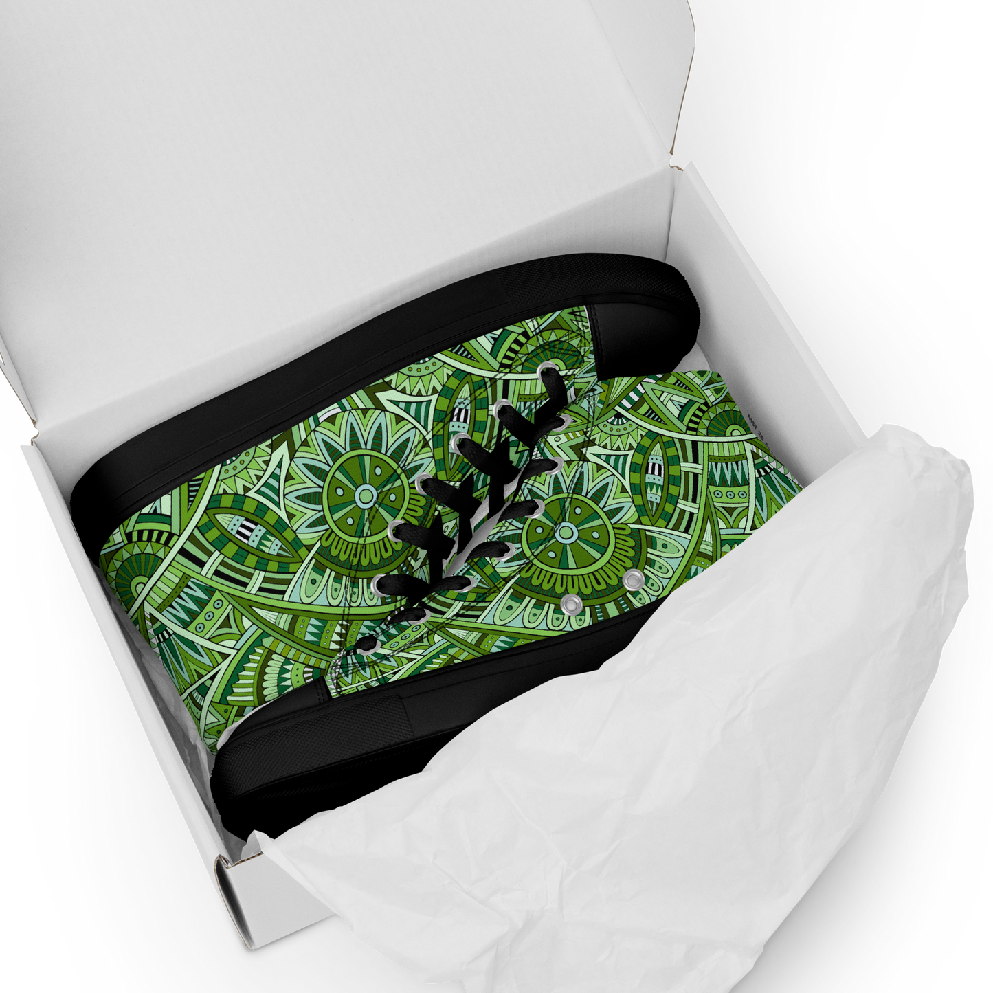 Men’s high top canvas shoes - Ethnic-Boho Fusion Fresh Green | 5032