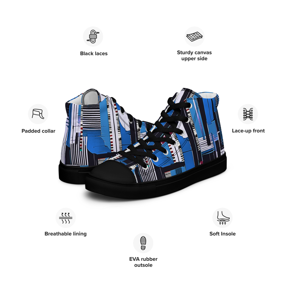 Men’s high top canvas sneakers - Cobalt Blue City Lines | 5006