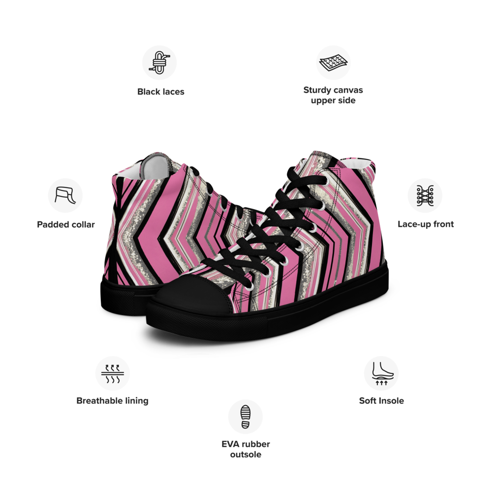 Men’s high top canvas shoes - Pink Silver Party | 5023