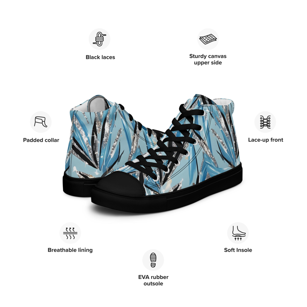 Men’s high top canvas shoes - Blue Silver Hot Ice Party | 5024