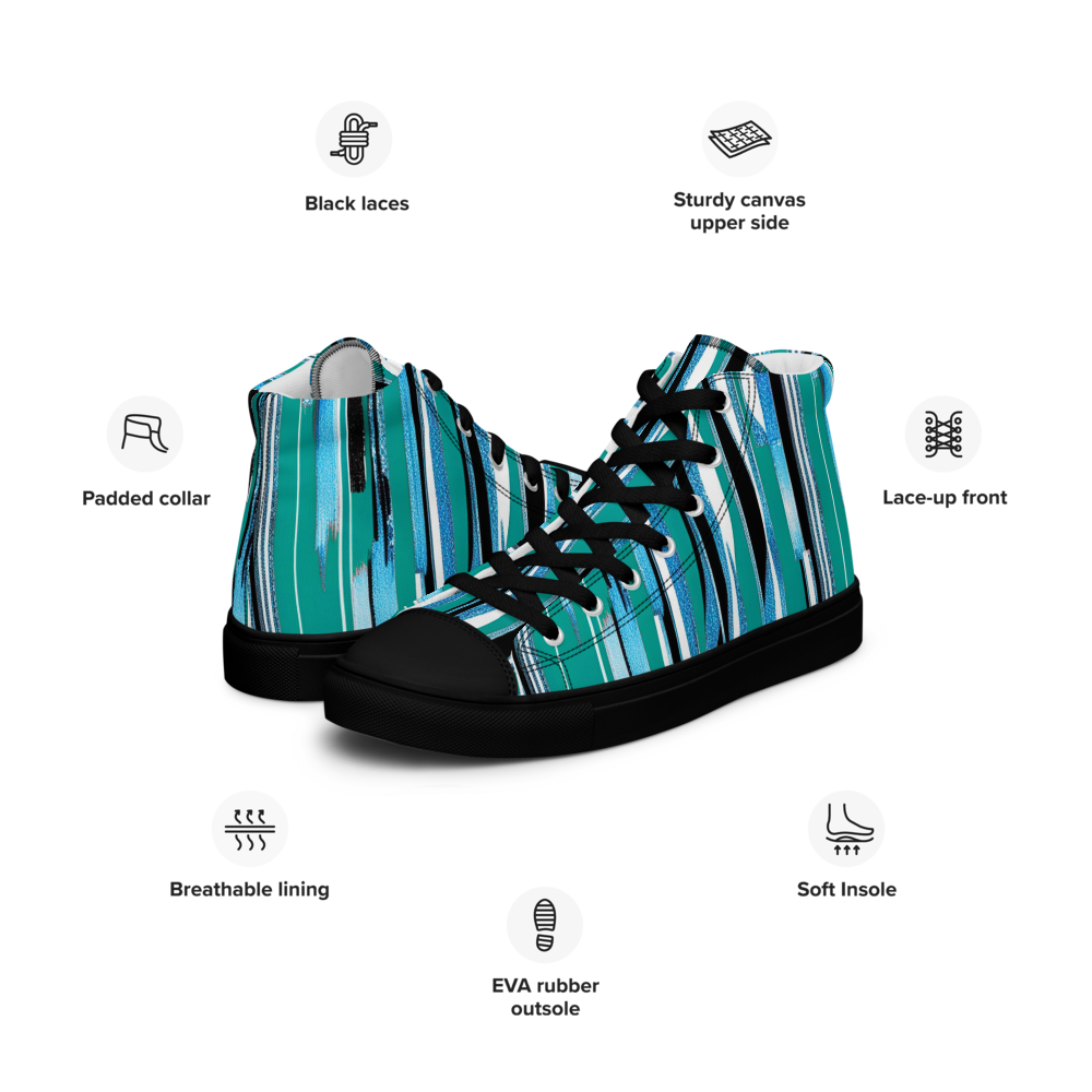 Men’s high top canvas shoes - Teal Blue Party | 5025