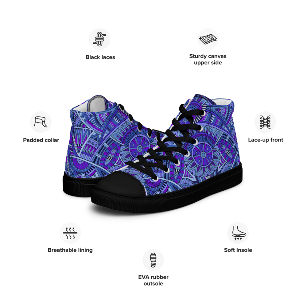 Men’s high top canvas shoes - Ethnic-Boho Fusion Blue | 5030