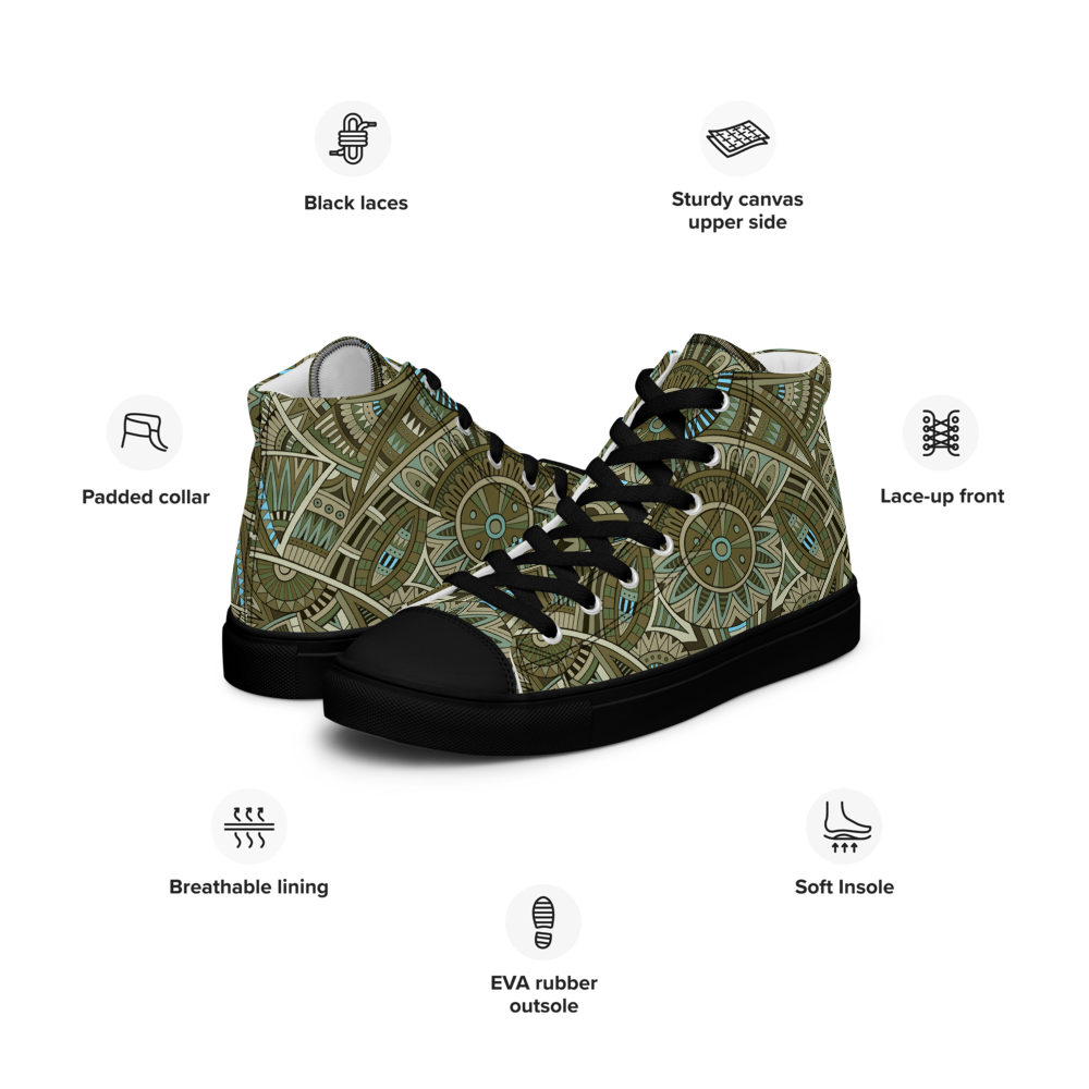 Men’s high top canvas shoes - Ethnic-Boho Fusion Khaki | 5031