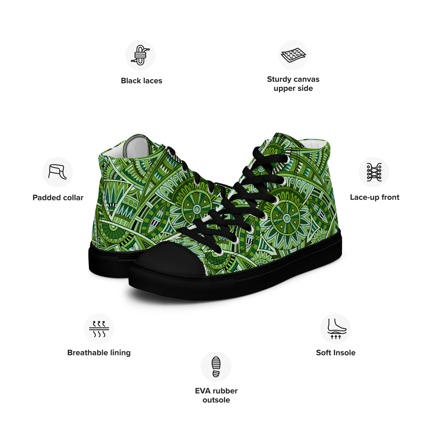 Men’s high top canvas shoes - Ethnic-Boho Fusion Fresh Green | 5032
