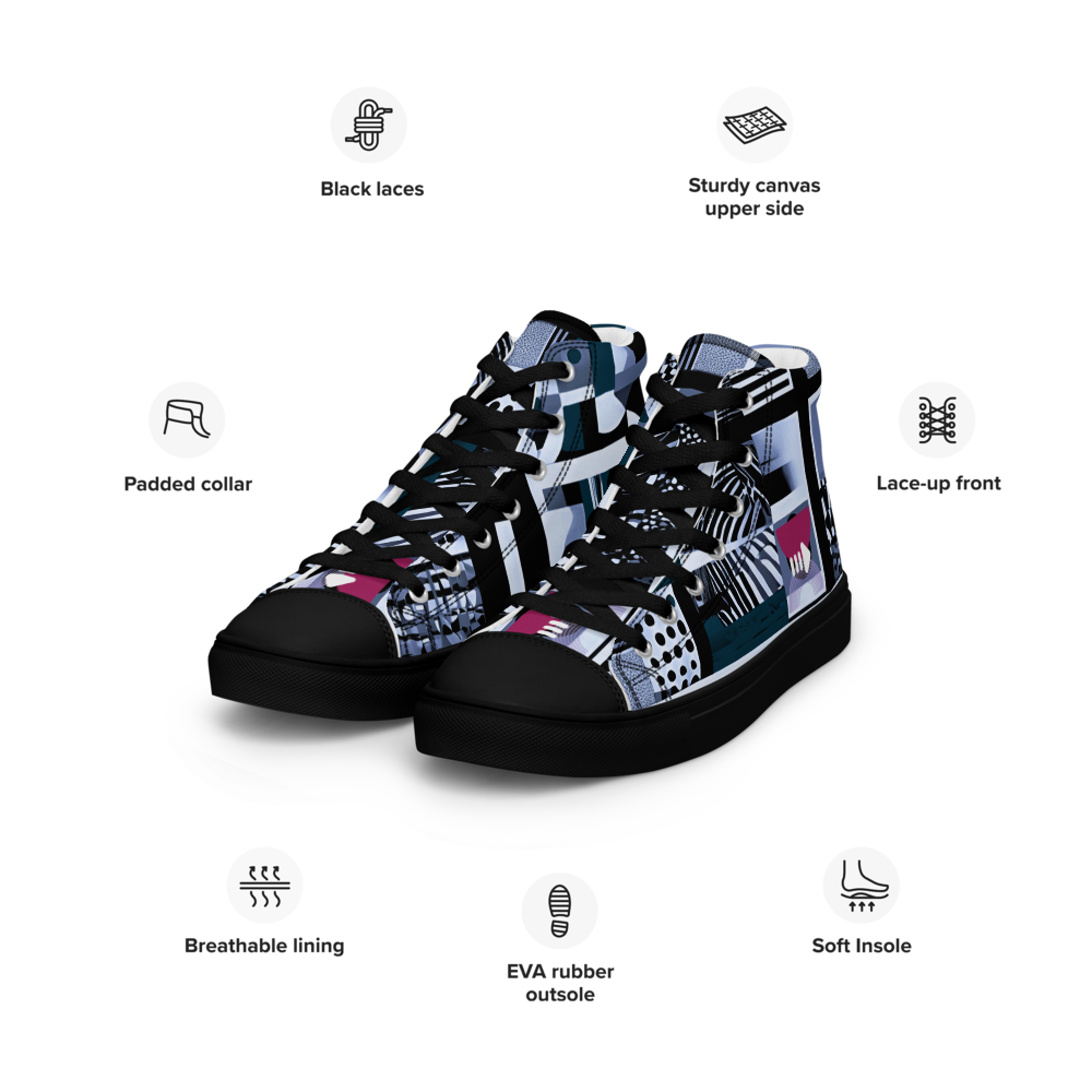 Men’s high top canvas sneakers - Steel Blue City Skyline | 5004