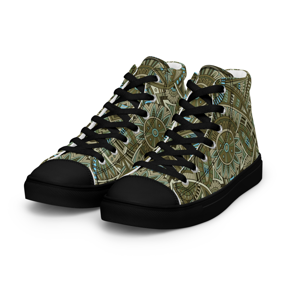 Men’s high top canvas shoes - Ethnic-Boho Fusion Khaki | 5031