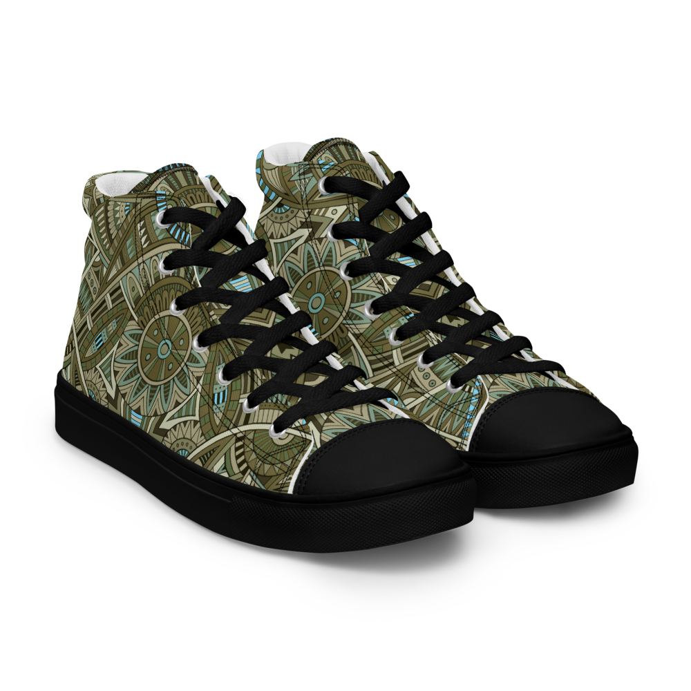 Men’s high top canvas shoes - Ethnic-Boho Fusion Khaki | 5031