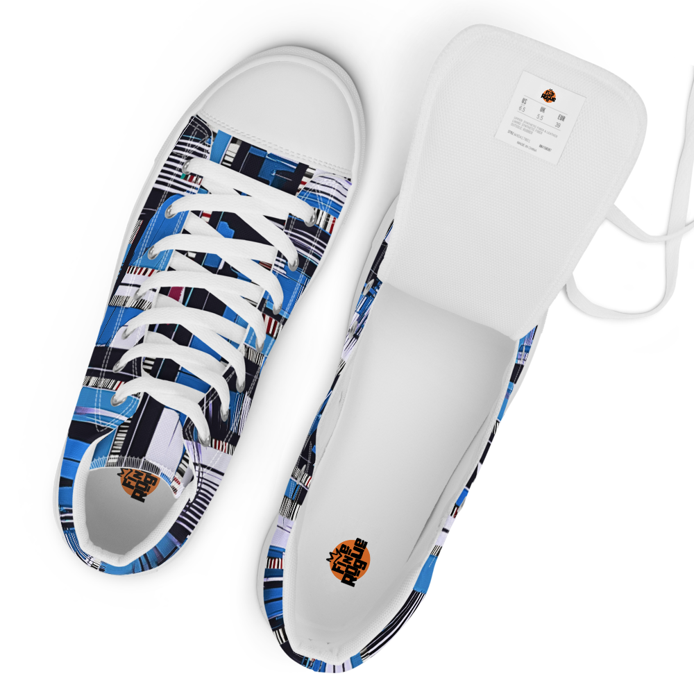 Men’s high top canvas sneakers - Cobalt Blue City Lines | 5006