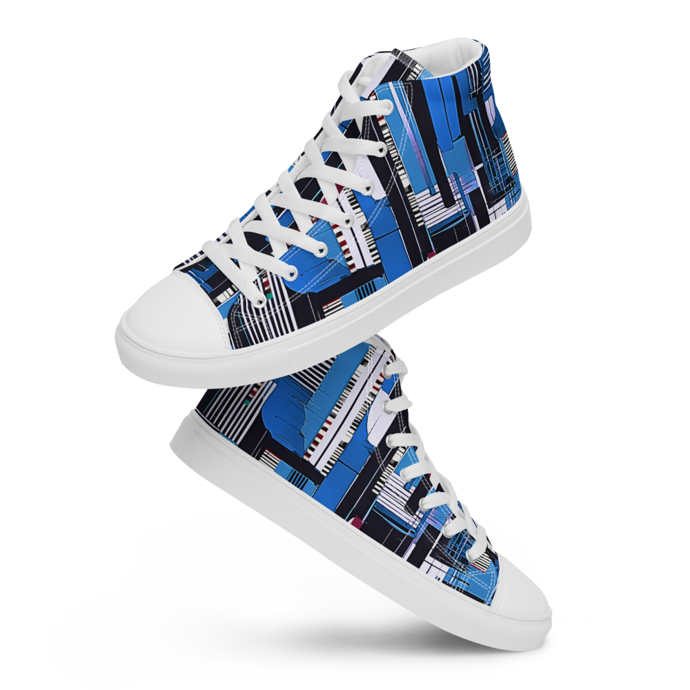 Men’s high top canvas sneakers - Cobalt Blue City Lines | 5006