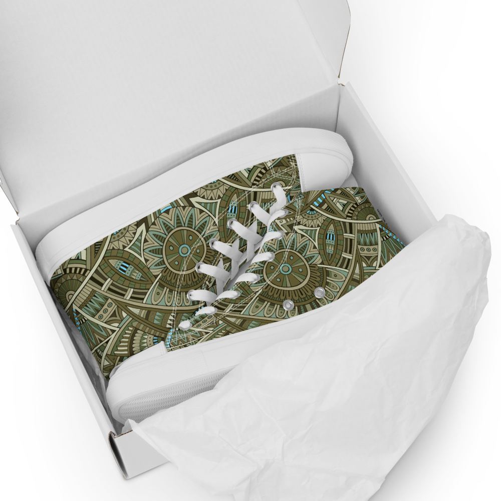 Men’s high top canvas shoes - Ethnic-Boho Fusion Khaki | 5031