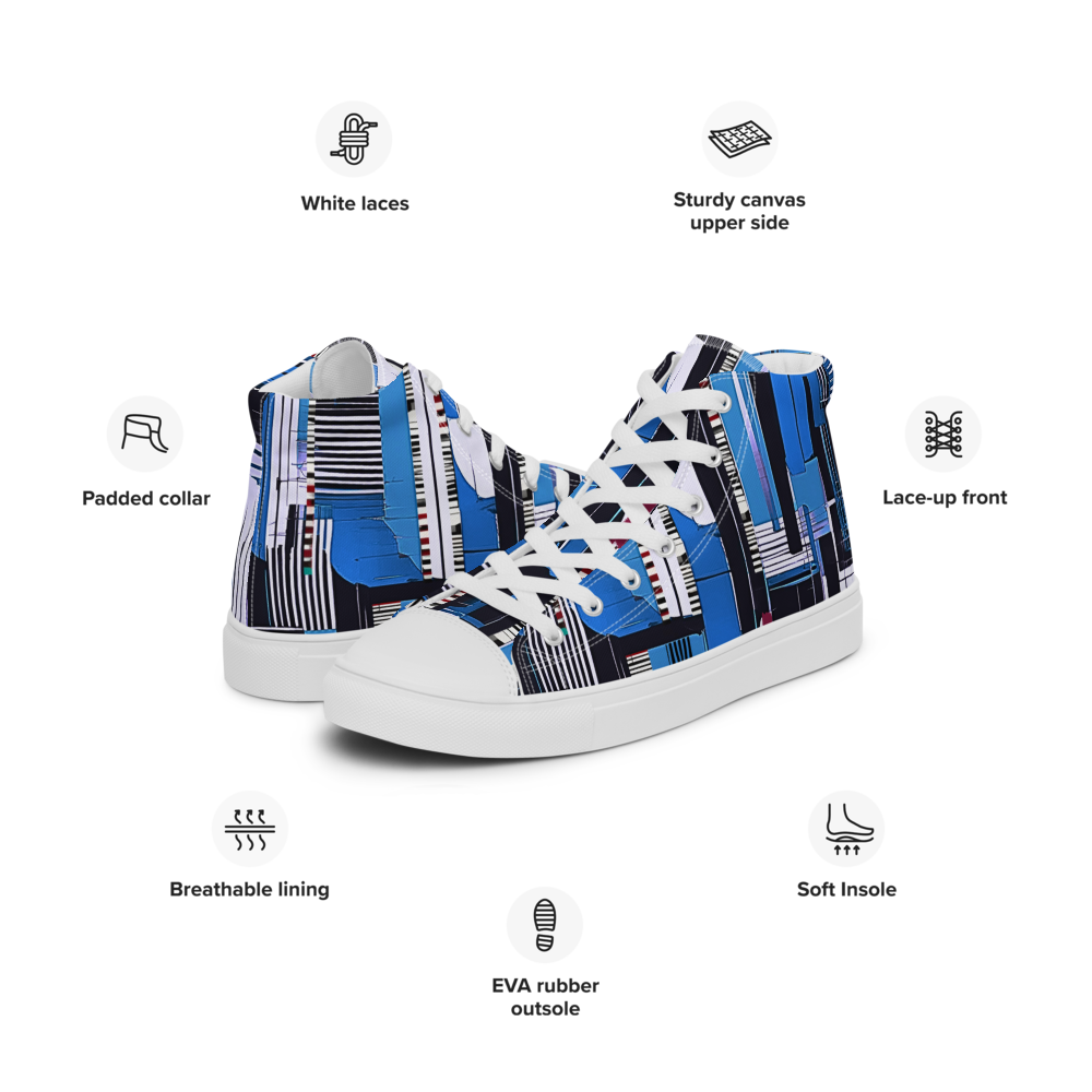 Men’s high top canvas sneakers - Cobalt Blue City Lines | 5006