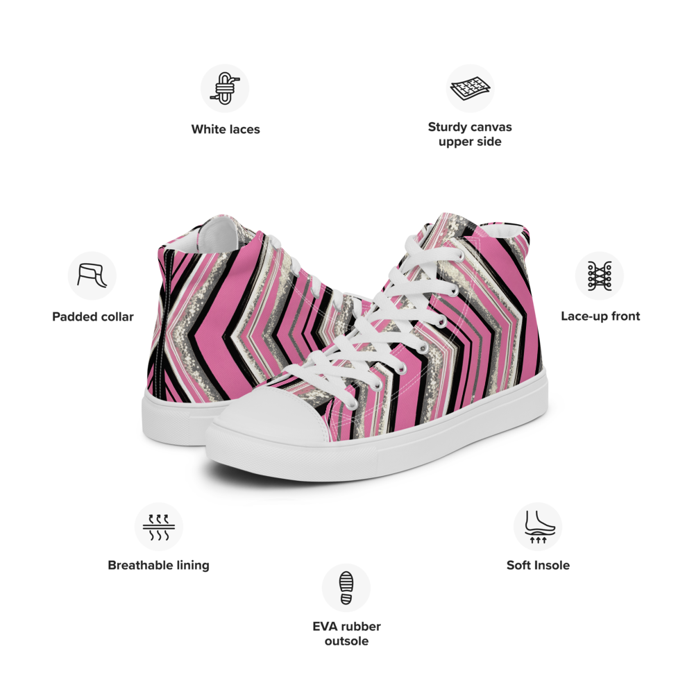 Men’s high top canvas shoes - Pink Silver Party | 5023