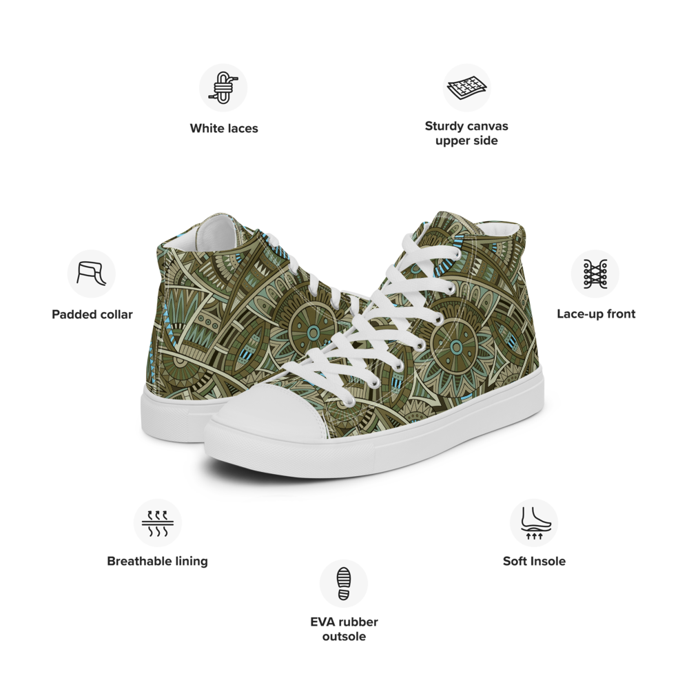 Men’s high top canvas shoes - Ethnic-Boho Fusion Khaki | 5031