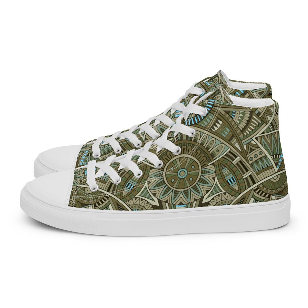 Men’s high top canvas shoes - Ethnic-Boho Fusion Khaki | 5031