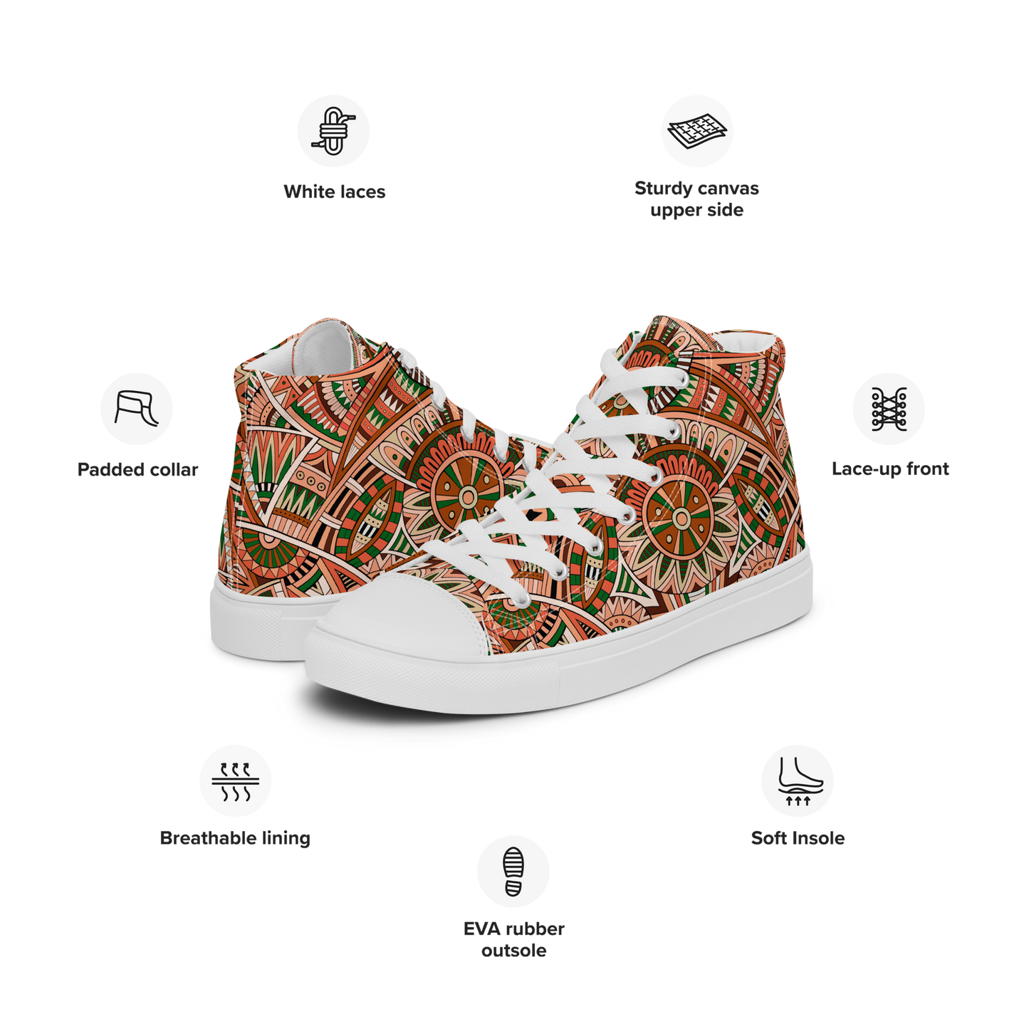 Men’s high top canvas shoes - Ethnic-Boho Fusion Orange | 5034
