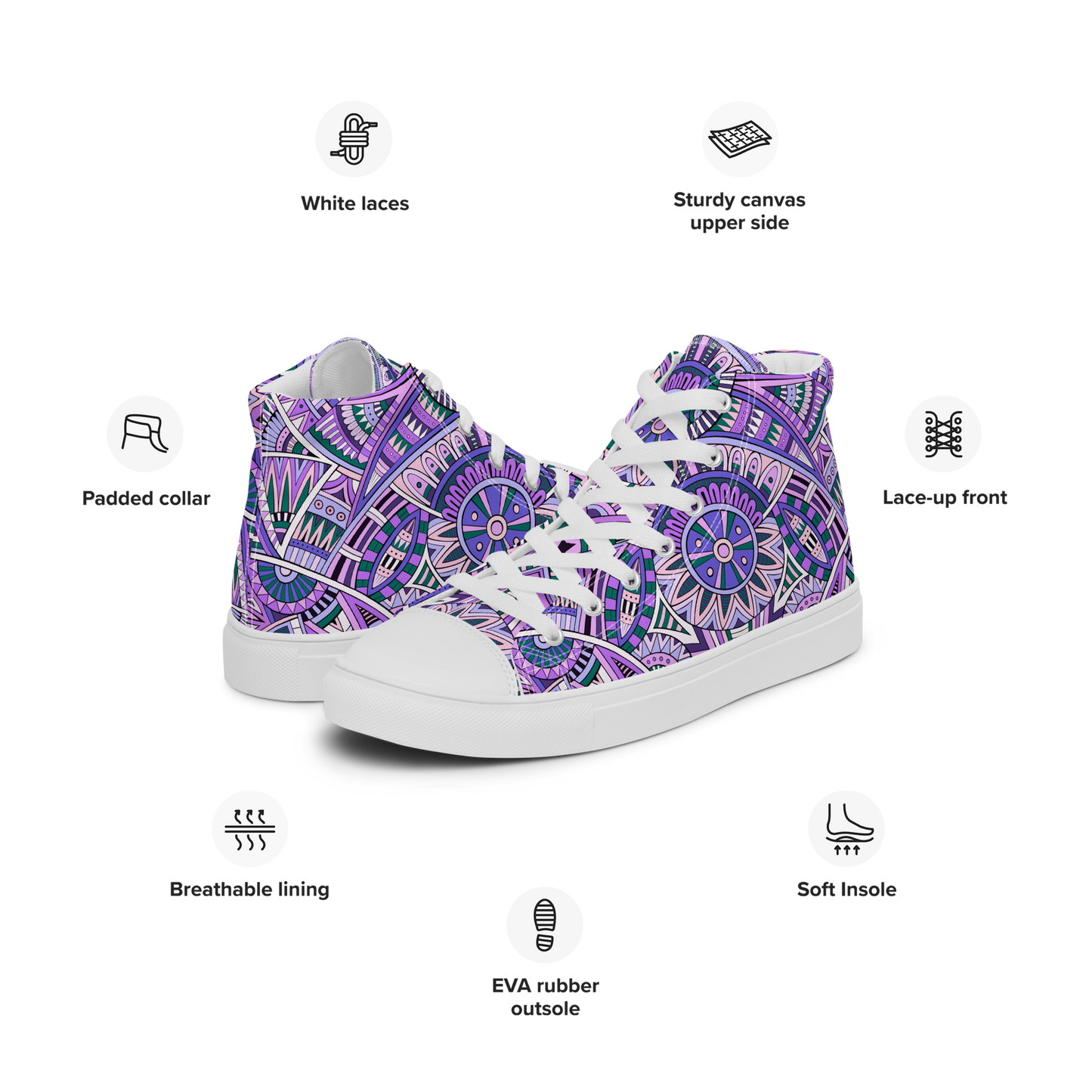 Men’s high top canvas shoes - Ethnic-Boho Fusion Lilac | 5035