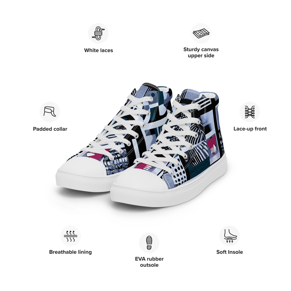 Men’s high top canvas sneakers - Steel Blue City Skyline | 5004