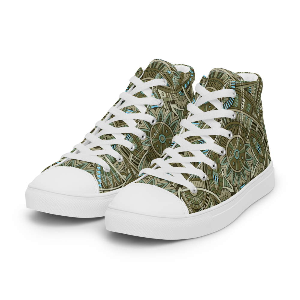 Men’s high top canvas shoes - Ethnic-Boho Fusion Khaki | 5031