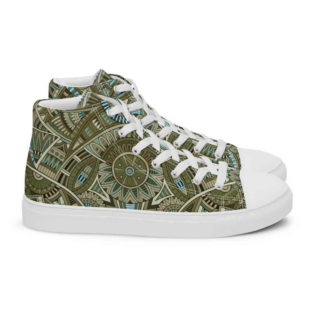 Men’s high top canvas shoes - Ethnic-Boho Fusion Khaki | 5031